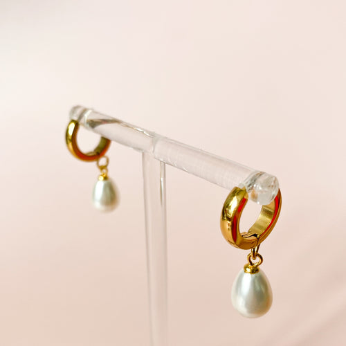 Gold Pearl Drop Huggie